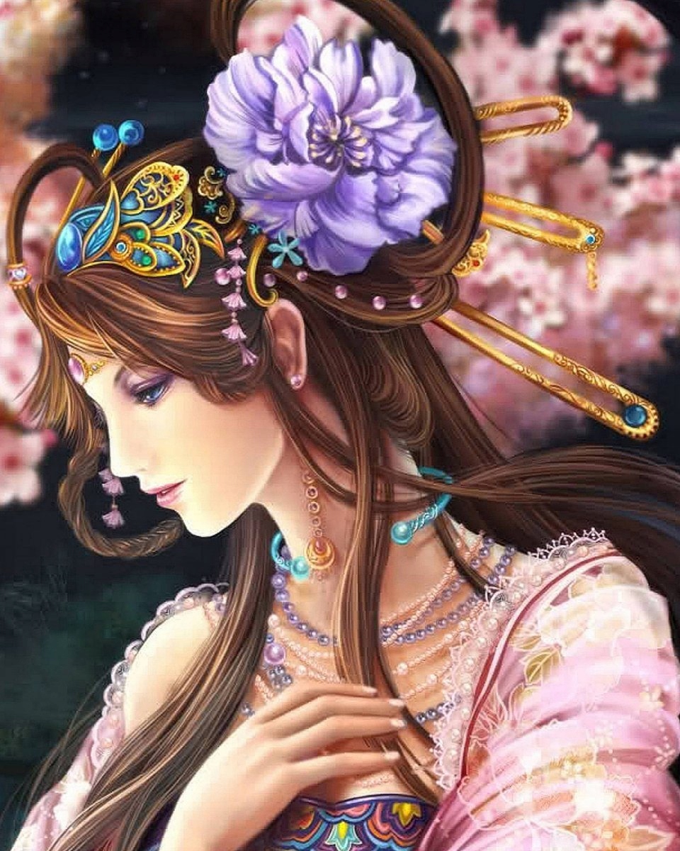 Diamantová Výšivka Diamond Painting Mozaika Japonská žena 55x65cm Sada 5D