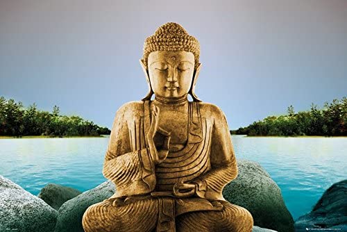 

Zen Złoty Budda nad jeziorem plakat