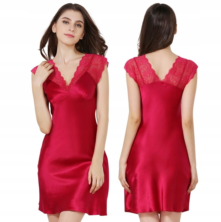 Hedvábná Tričko Noční Krajka Halka Pyžamko Rr L