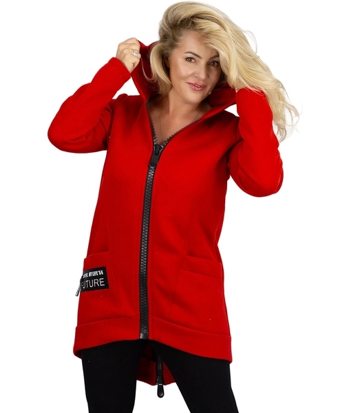 Stylová dlouhá mikina a'la kabátek dámská s kapucí na zip XXL