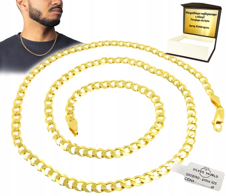 Řetízek Pánský Stříbrný 925 Pancr Zlacený, Široký, Plný 45 CM Gravírování