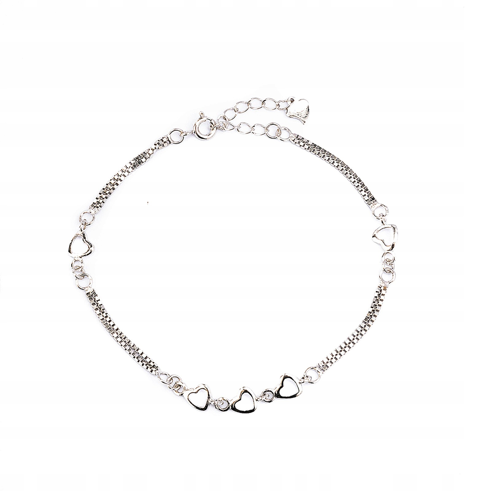 Stříbrný náramek 925 s pletenými srdíčka