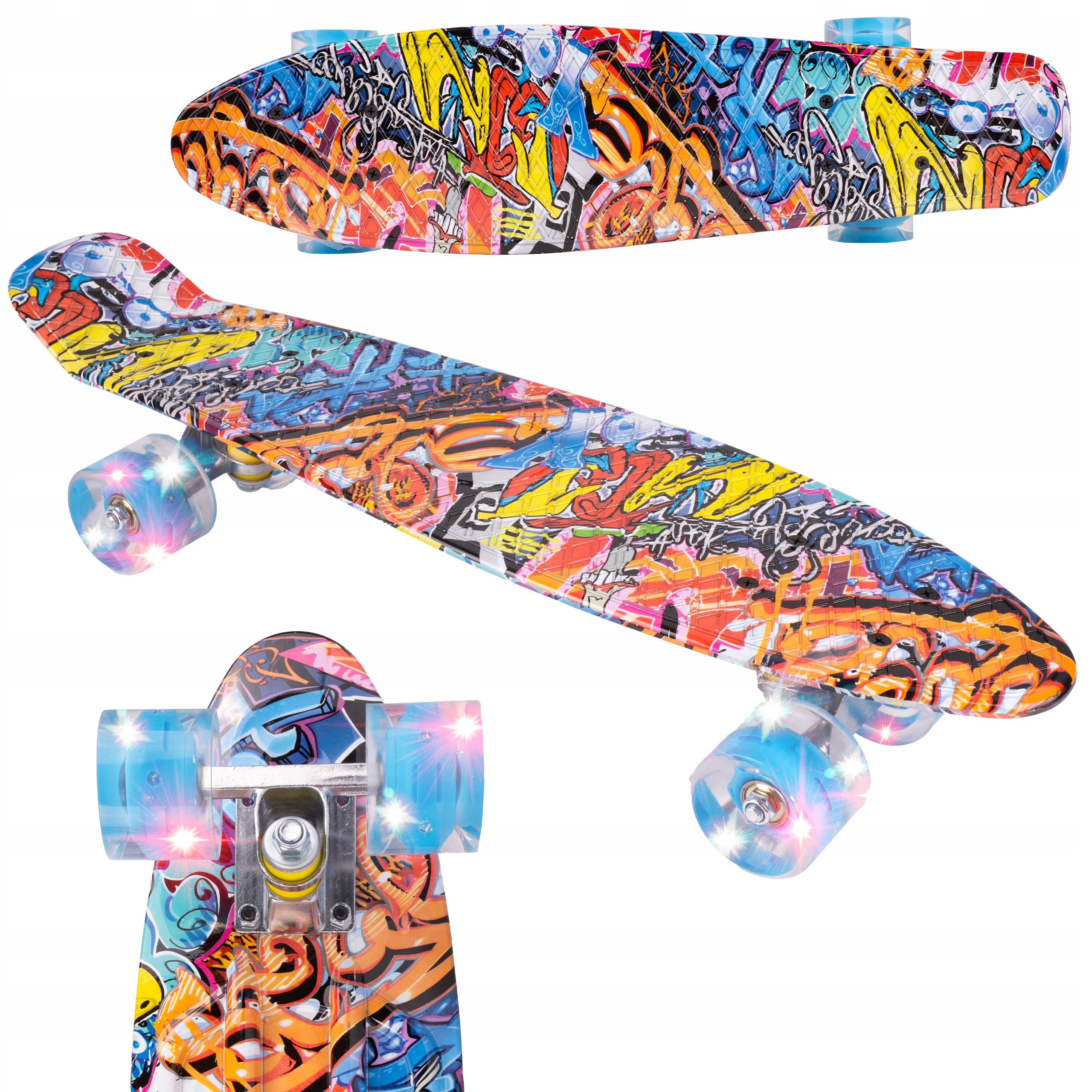 SKATEBOARD PRE DETI OSVETĽOVACIE KOLESÁ LED DRIFT GRAFFITI DĹŽKA 56CM