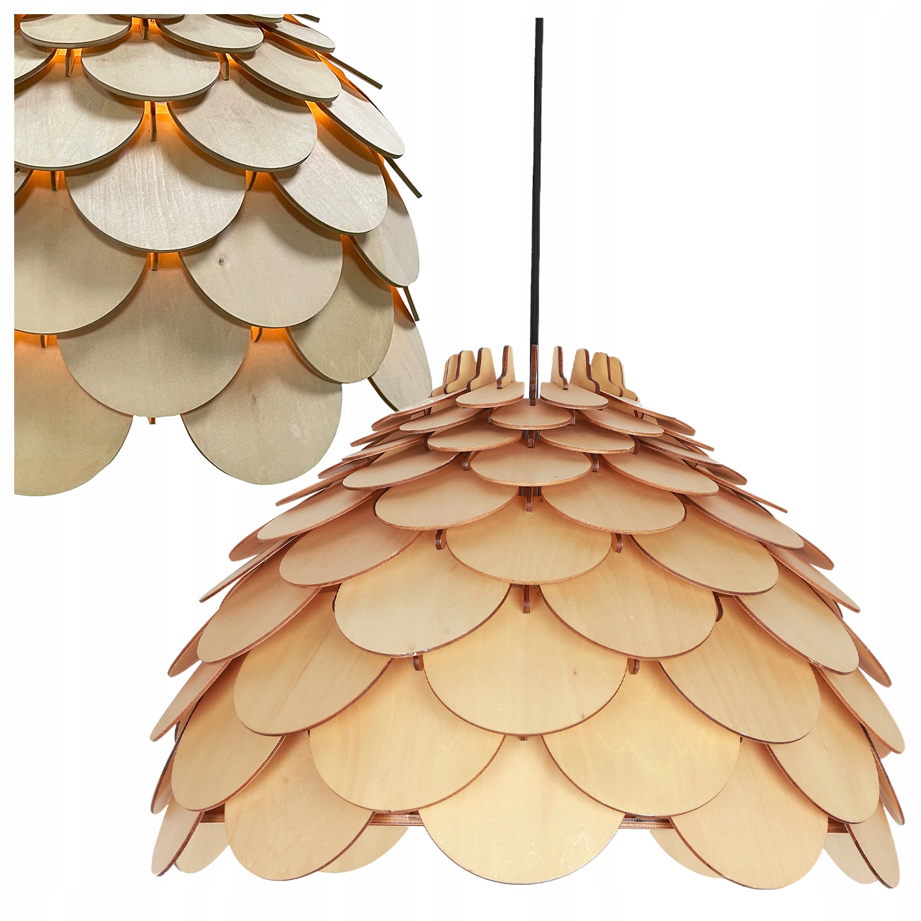 Závesná Lampa Burgo Veľká Drevená 1XE27 Štýlová 120 CM Prírodný Dizajn