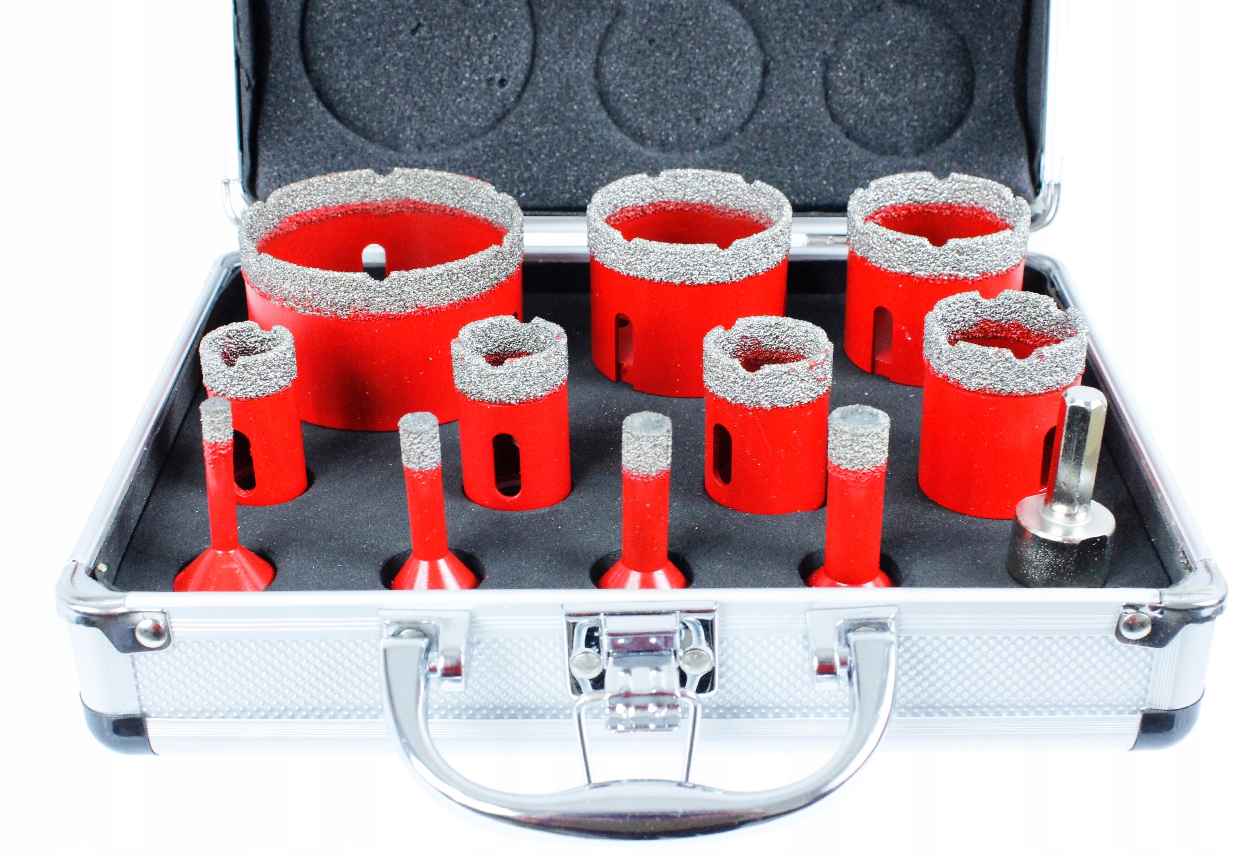 Diamantové Korunky Do Dlaždic A Slinuté Dlažby 6-68MM Sada Vrtáků V Kufru 12KS