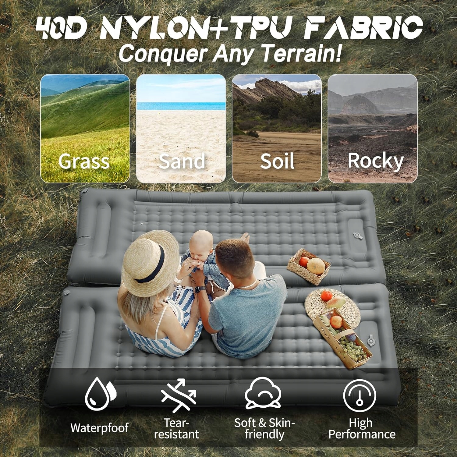 MATA SAMOPOMPUJĄCA MATERAC SZARY 200X70X12 LEKKI WODOODPORNY KAMPING Długość (cm) 200 cm