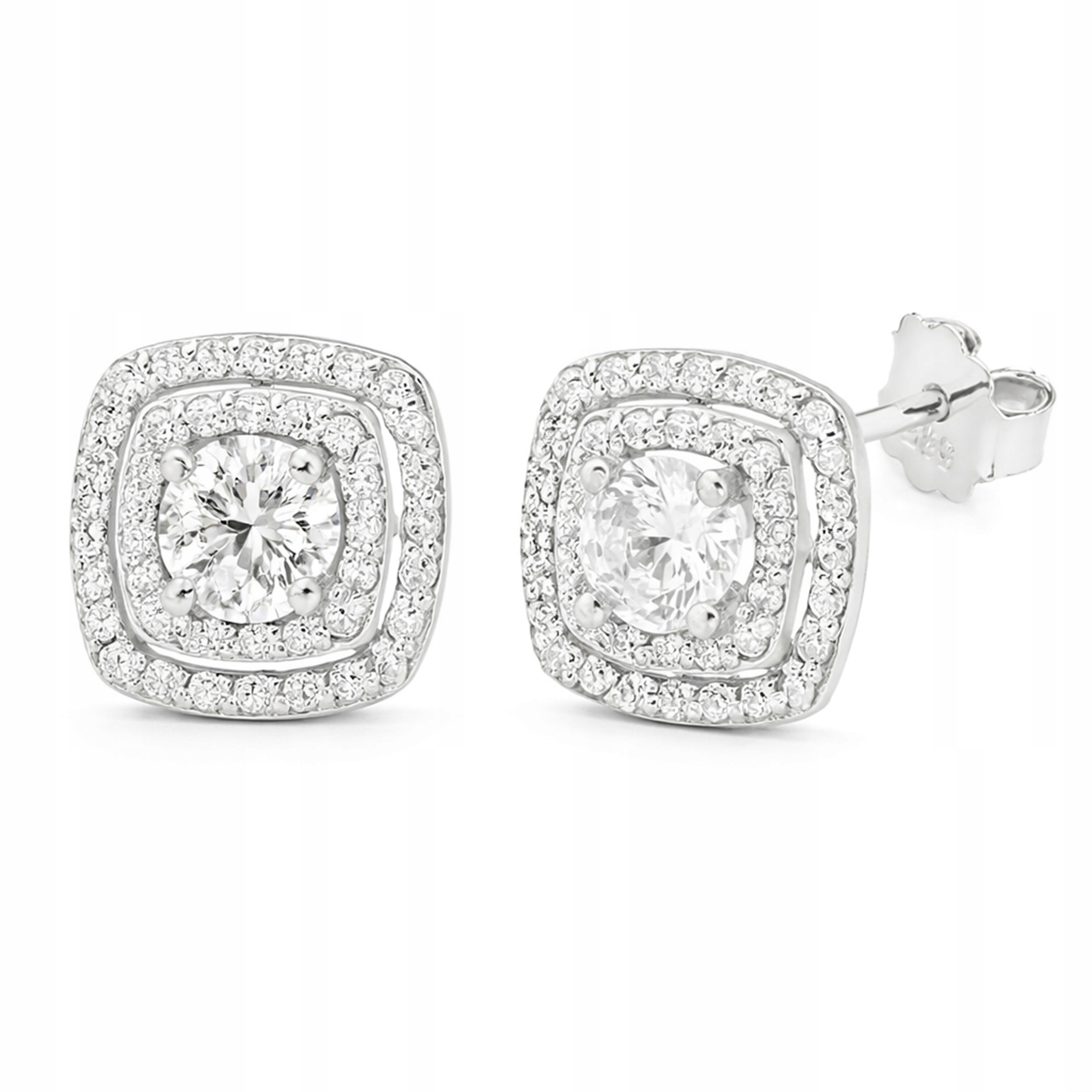 Náušnice z bílého zlata 585 čtverců s diamanty, elegantní vzor pro ni