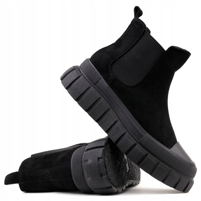 

Botki damskie sztyblety ocieplane czarne trapery