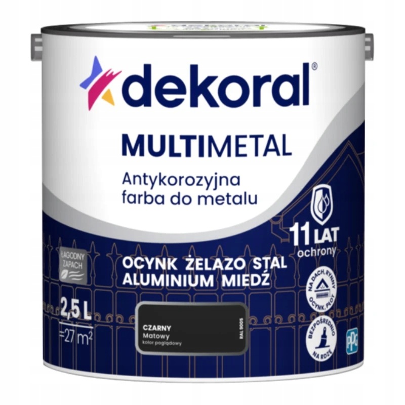 Farba antykorozyjna do metalu Multimetal czarny ral9005 2,5l Dekoral