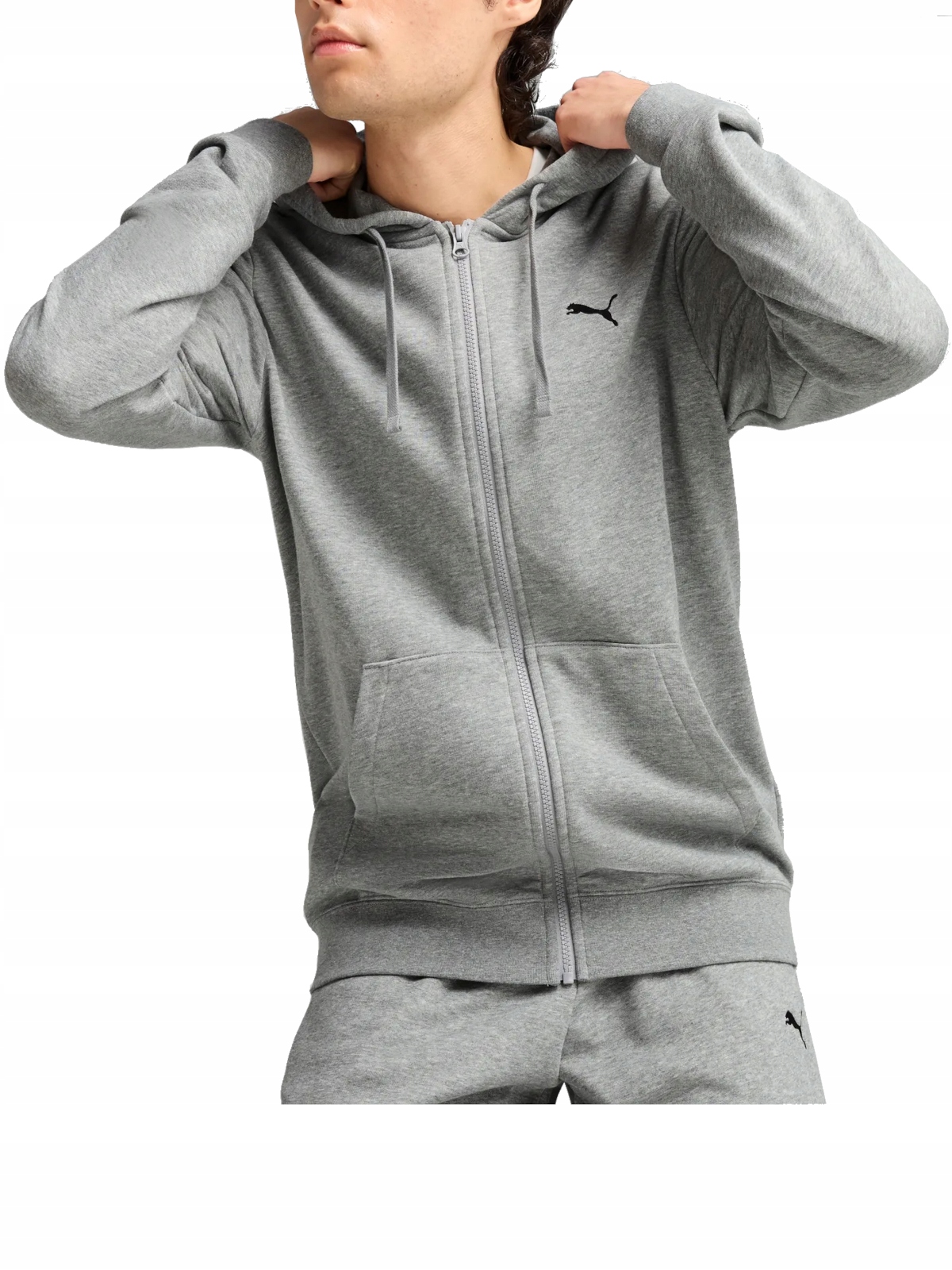 pánská mikina Puma s kapucí 682592-03 na zip, sportovní bavlněná, šedá, velikost XL