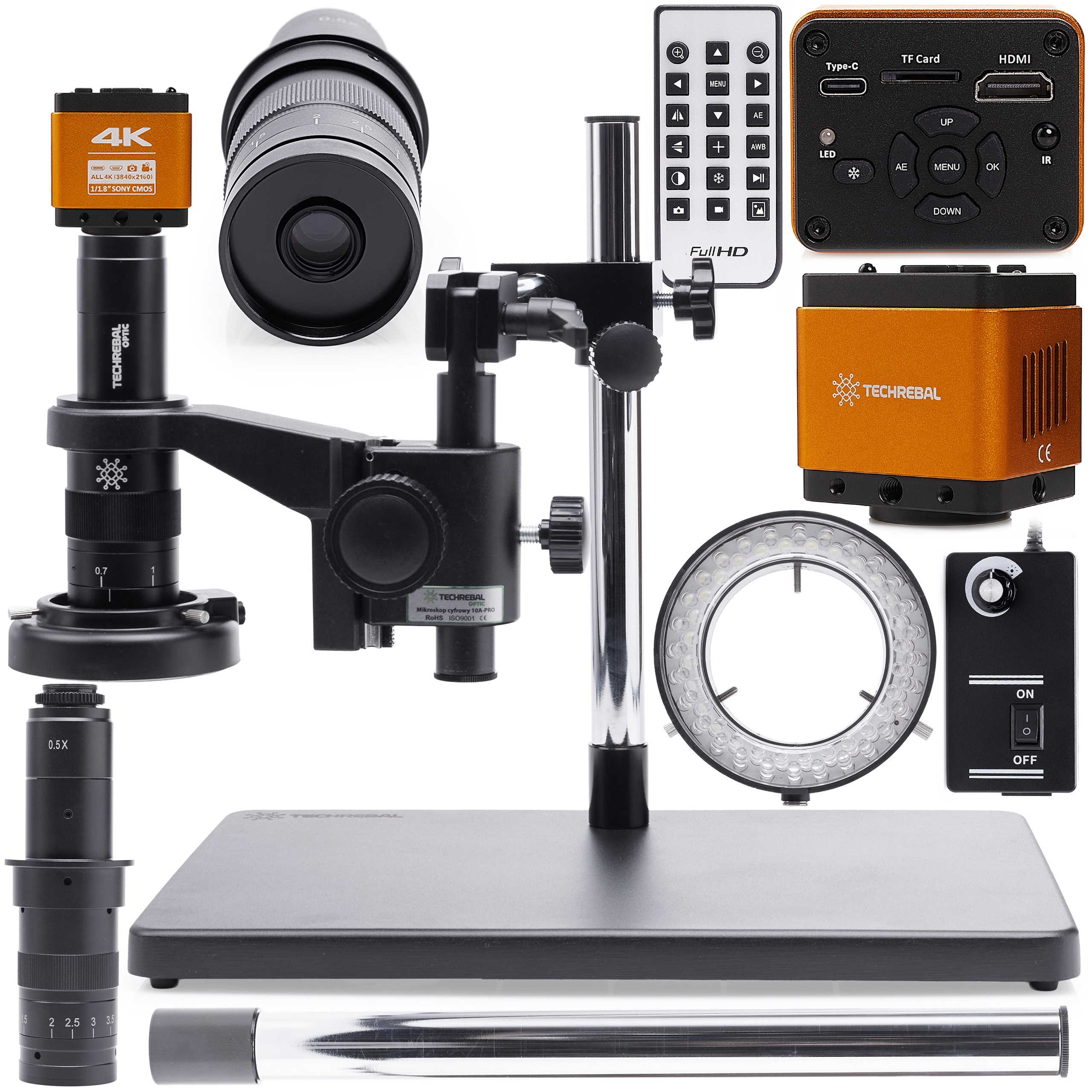 Digitální Mikroskop 10A Osvětlení 60XLED Kamera Orange Pro 4K 8MP Rameno