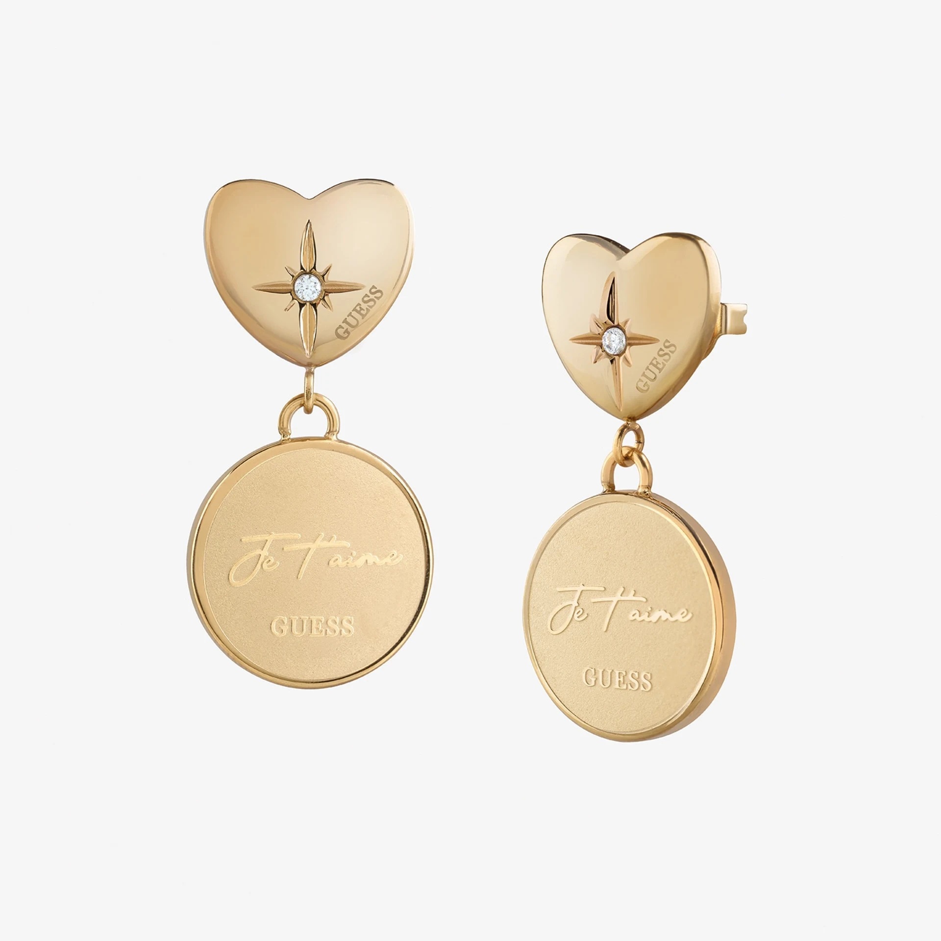 Náušnice Guess zlaté zirkon srdce