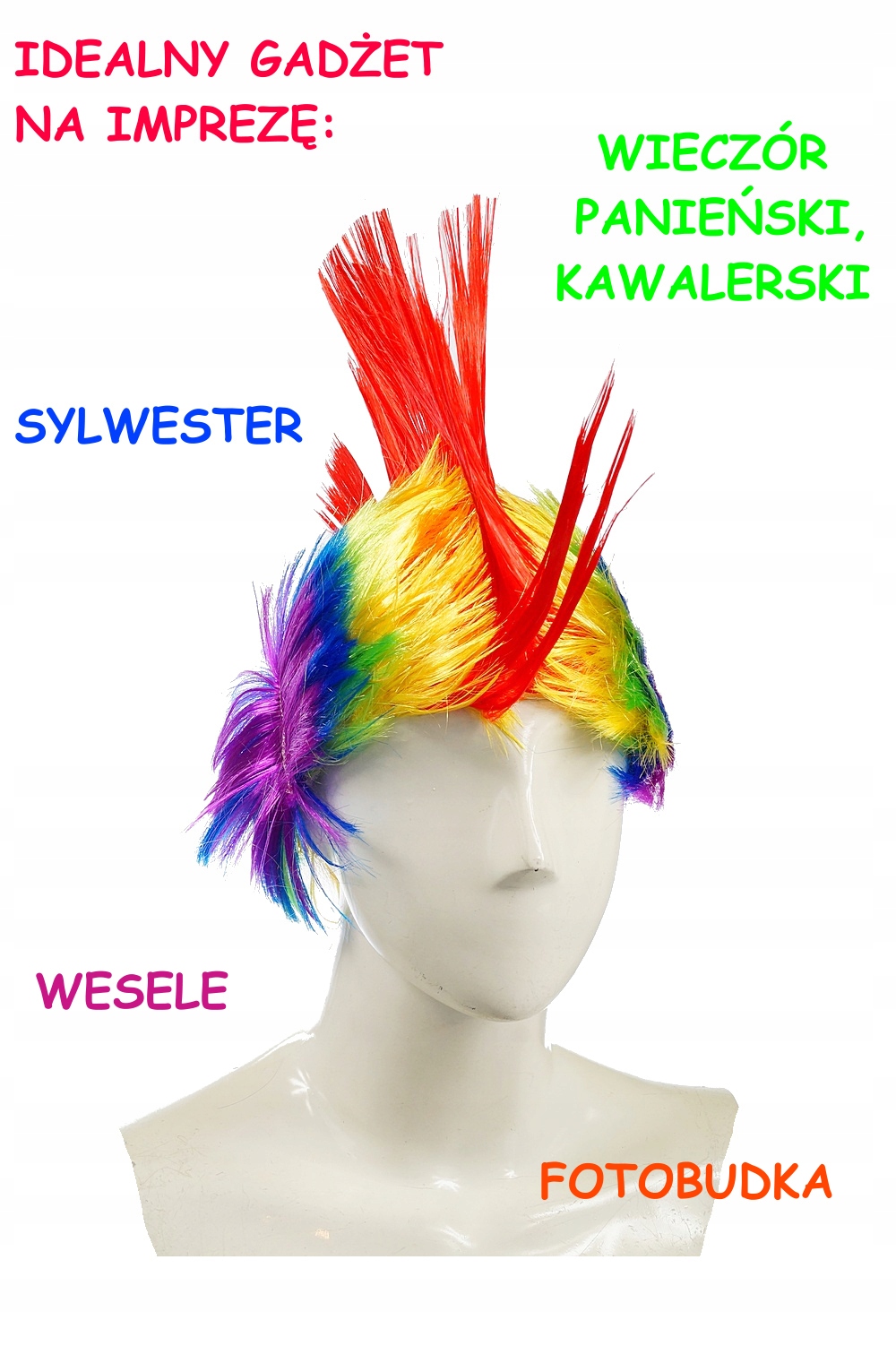 PERUKA IROKEZ KOLOROWY SZALONA PERUKA E1277 EMAJ EAN (GTIN) 5904576101046