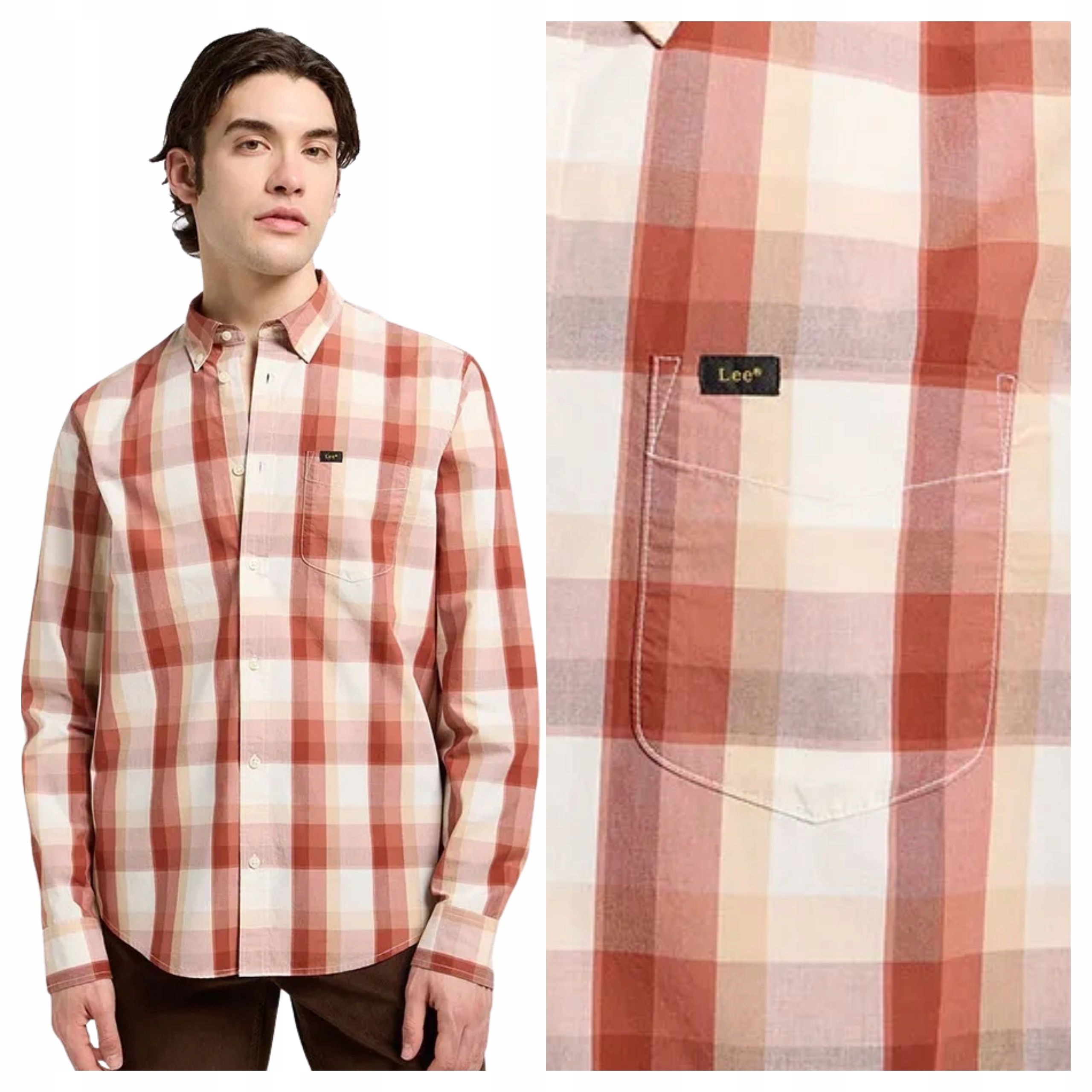 Pánská košile Lee Button Down Červená s klasickou mřížkou L