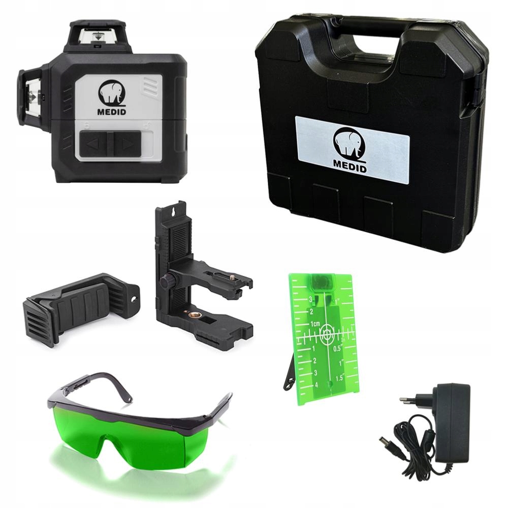 Medid Zestaw Laser Zielony 3D Zasięg 30m Walizka Okulary Tarcza Uchwyt