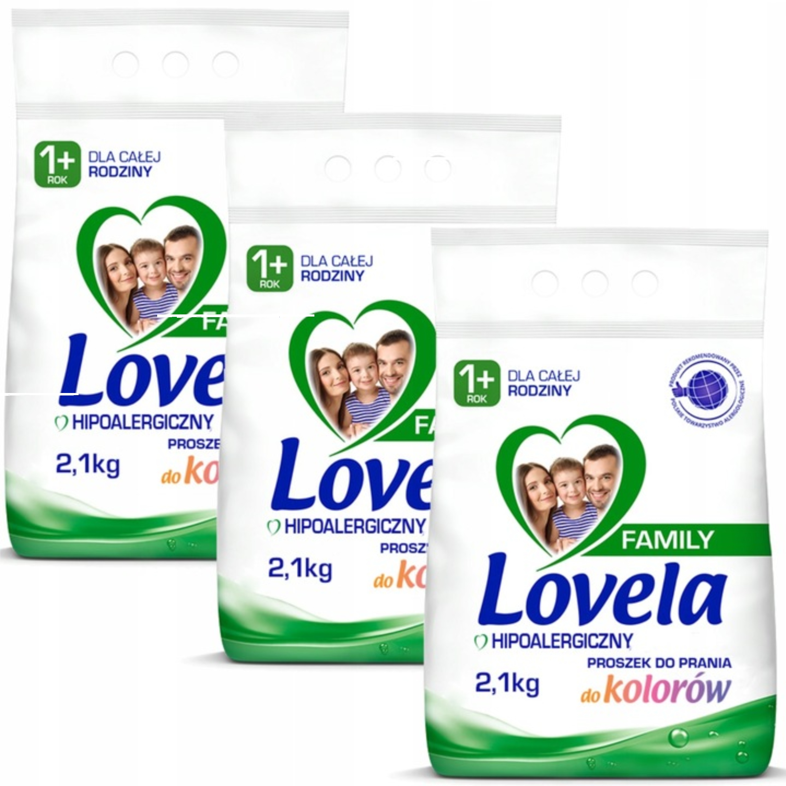 Levně Lovela Rodinná sada hypoalergenních prášků na barevné tkaniny 3 x 2.1 kg