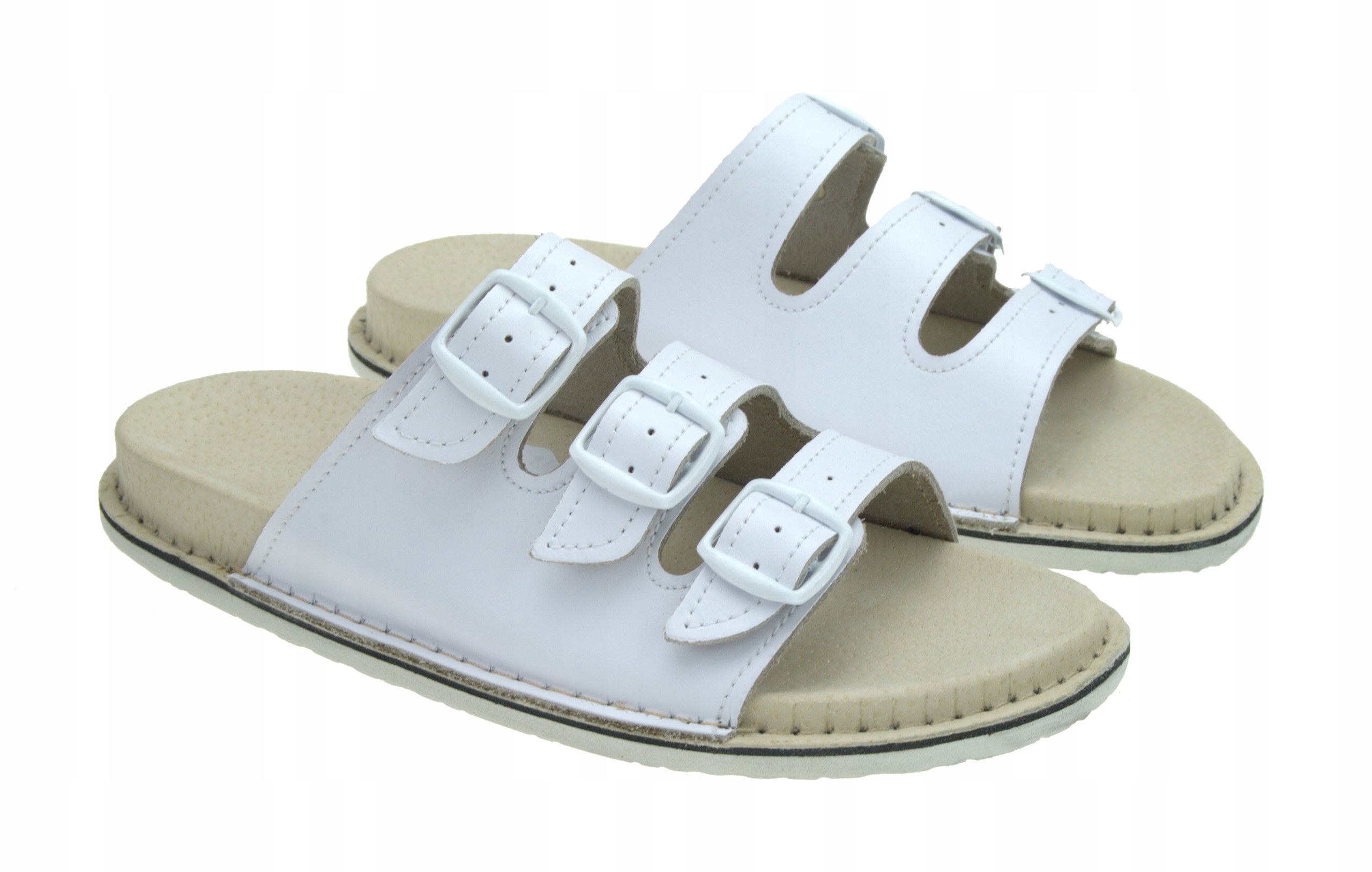 

Profilowane fusbety, skórzane klapki, Białe 43