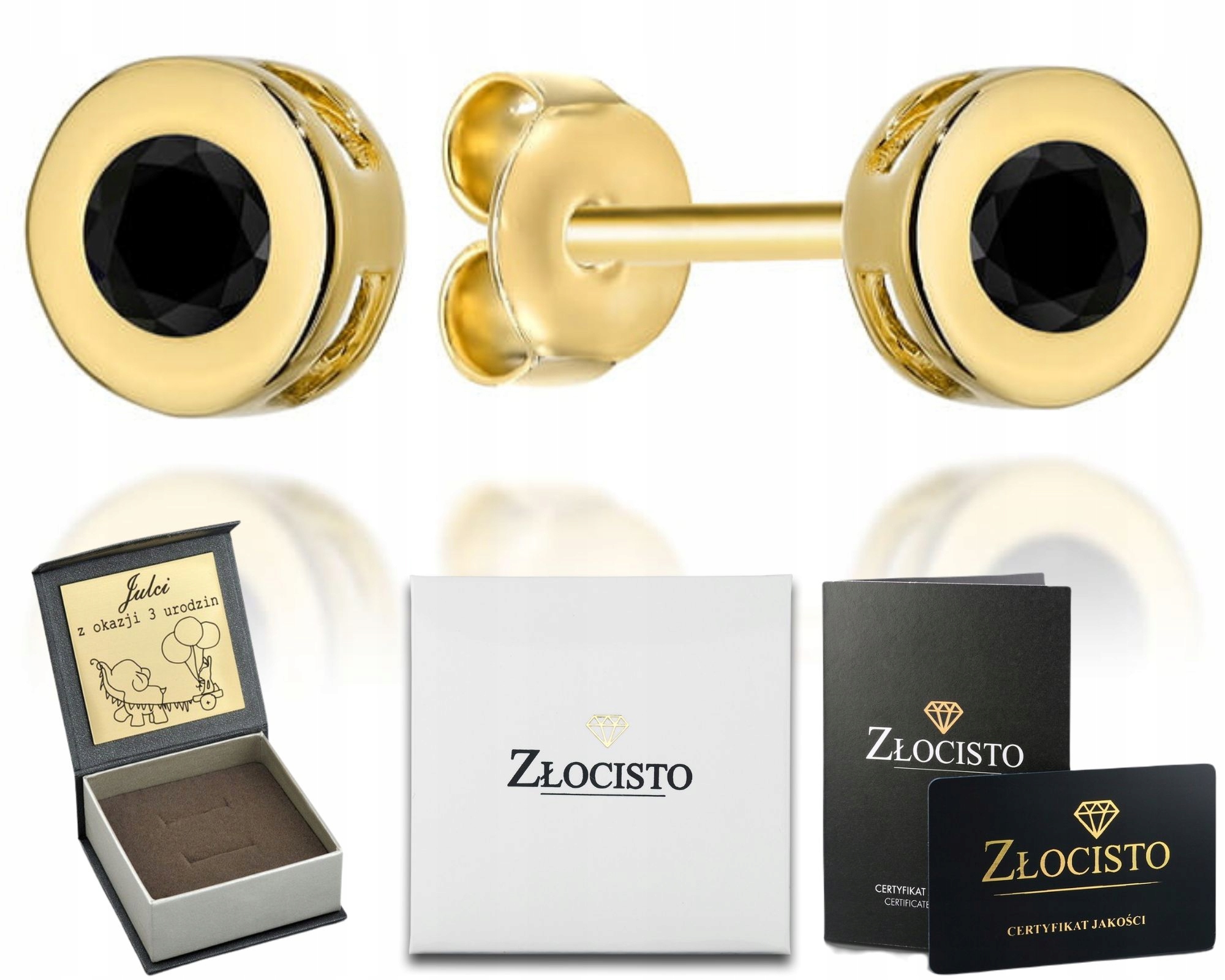 Zlaté Náušnice S Kroužky A Černým Kamenem 585
