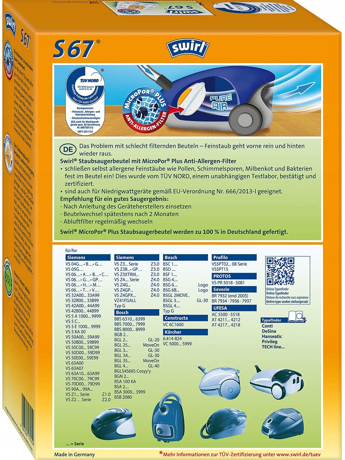 WORKI DO ODKURZACZA SWIRL 6 szt S67 SIEMENS BOSCH Producent Swirl