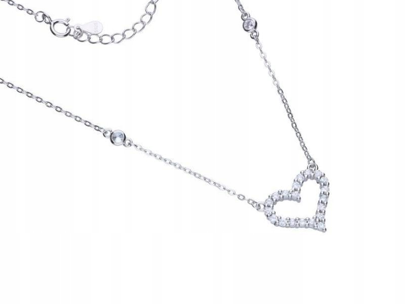 Stříbrný dámský náhrdelník 925 srdce s zirkony a přívěskem jako dárek