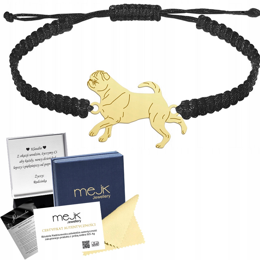 Zlatý náramek s psem Gryfonik Brabancki 925 Makramé Dárek Dedikace
