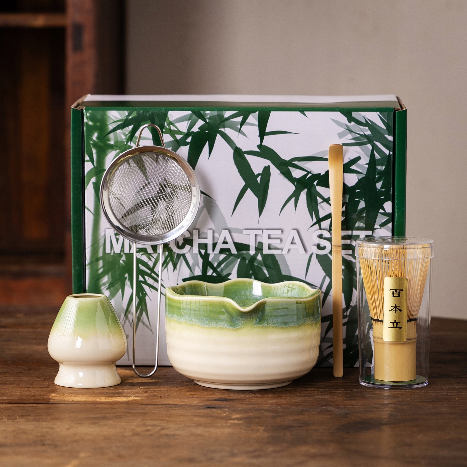 Levně Nekit Dárková Sada Na Čaj Matcha Metla Podložka Lžička 5V1
