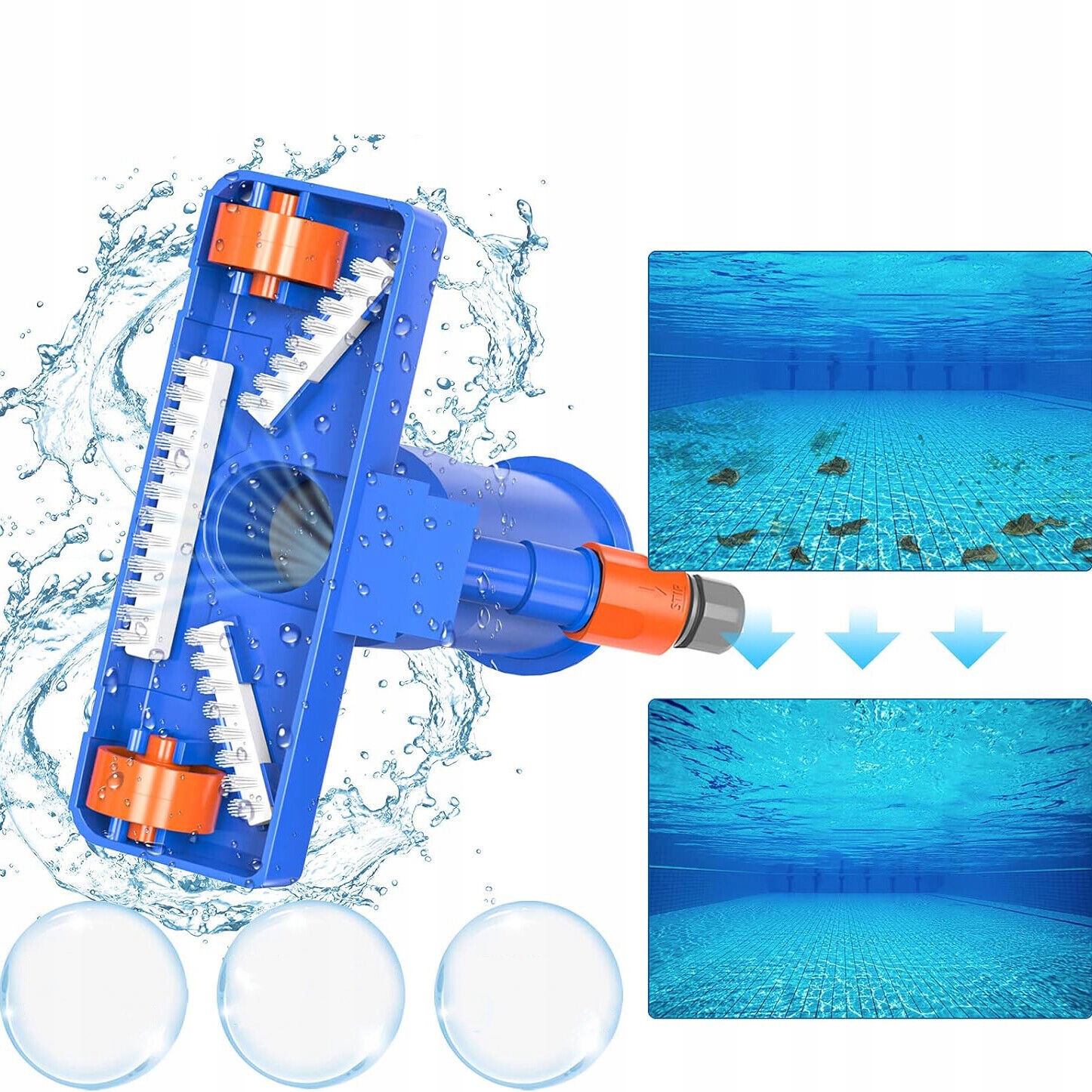 ZESTAW DO ODKURZACZA BASENOWEGO, PRZENOŚNY ODKURZACZ DO BASENU Z DYSZĄ Waga produktu z opakowaniem jednostkowym 0.85 kg