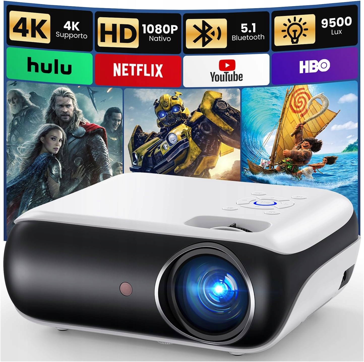 Projektor Mini Full Hd 1080P Bluetooth Stereo Reproduktory 200"
