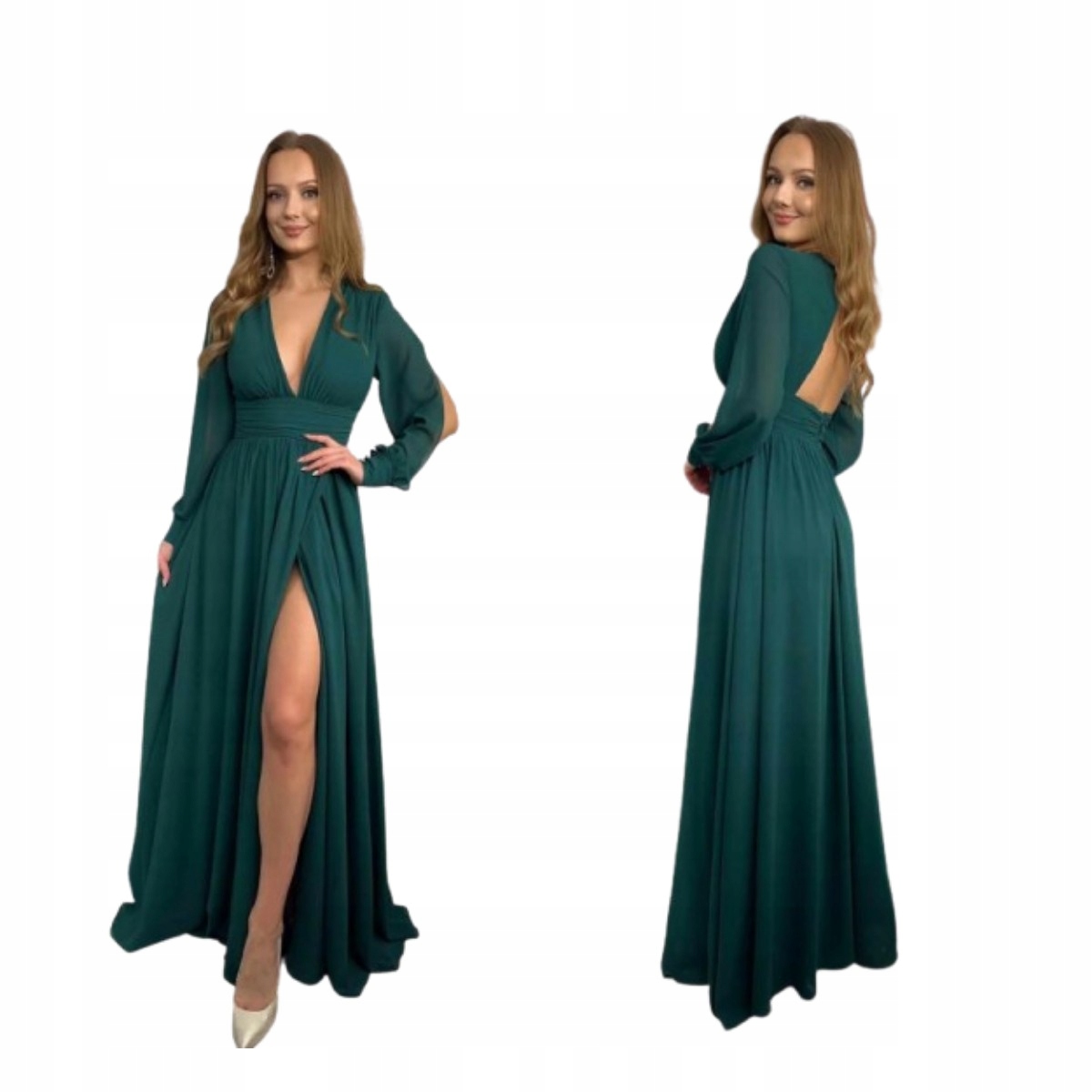 Šaty S Rozparkem A Rukávkem Gloria Lahvově Zelená Barva 40