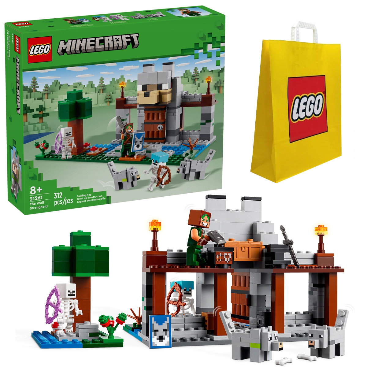 KLOCKI LEGO MINECRAFT 21261 WILCZA TWIERDZA DLA DZIECI + TORBA PREZENTOWA