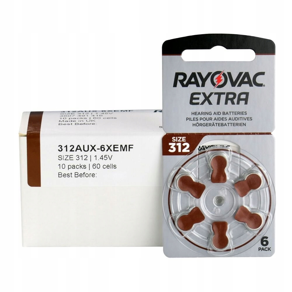 

Baterie słuchowe Rayovac 312 PR41 ZincAir 60 szt.