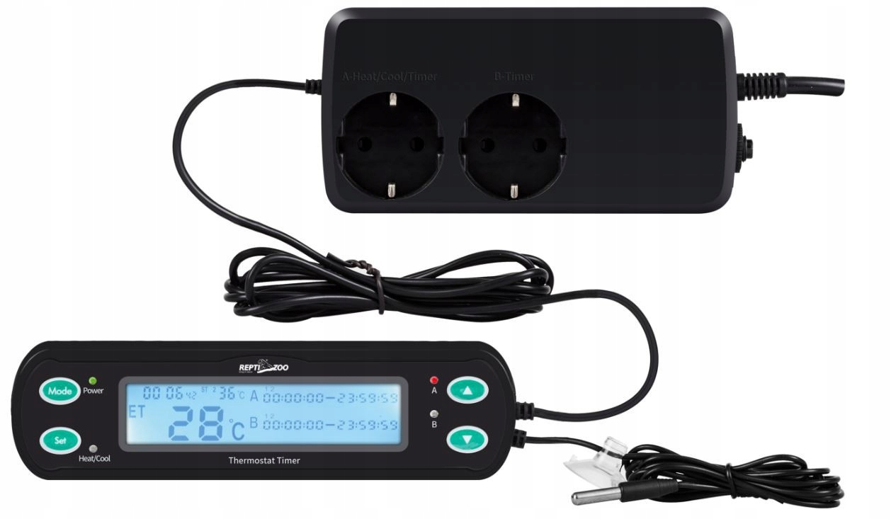 Levně Termostat Terárium S Časovačem Den Noc 2 Kanály 1200W Repti Zoo Terárium