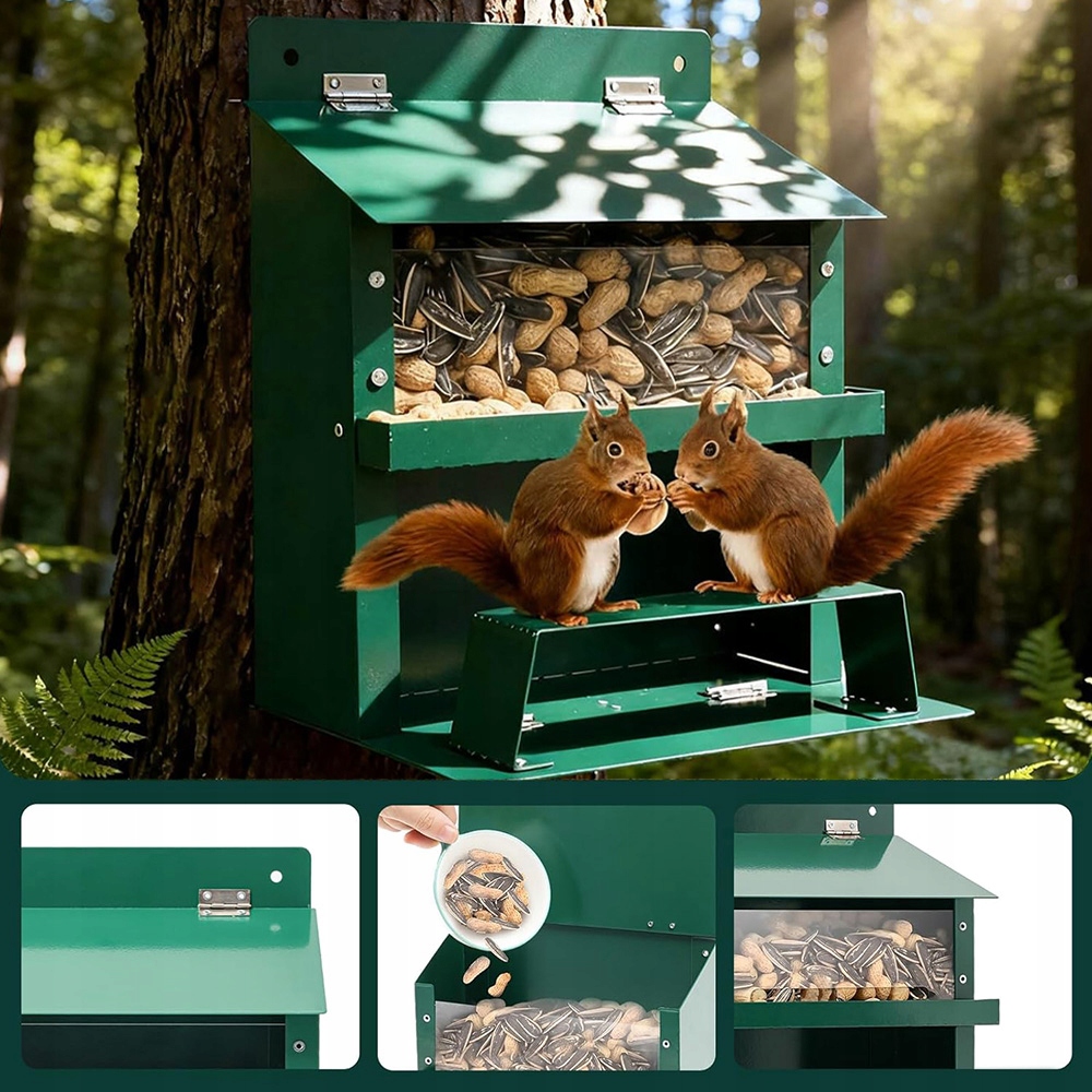 Levně Kovový podavač pro veverky zelený 20,5 x 15,8 x 23 CM do zahrady