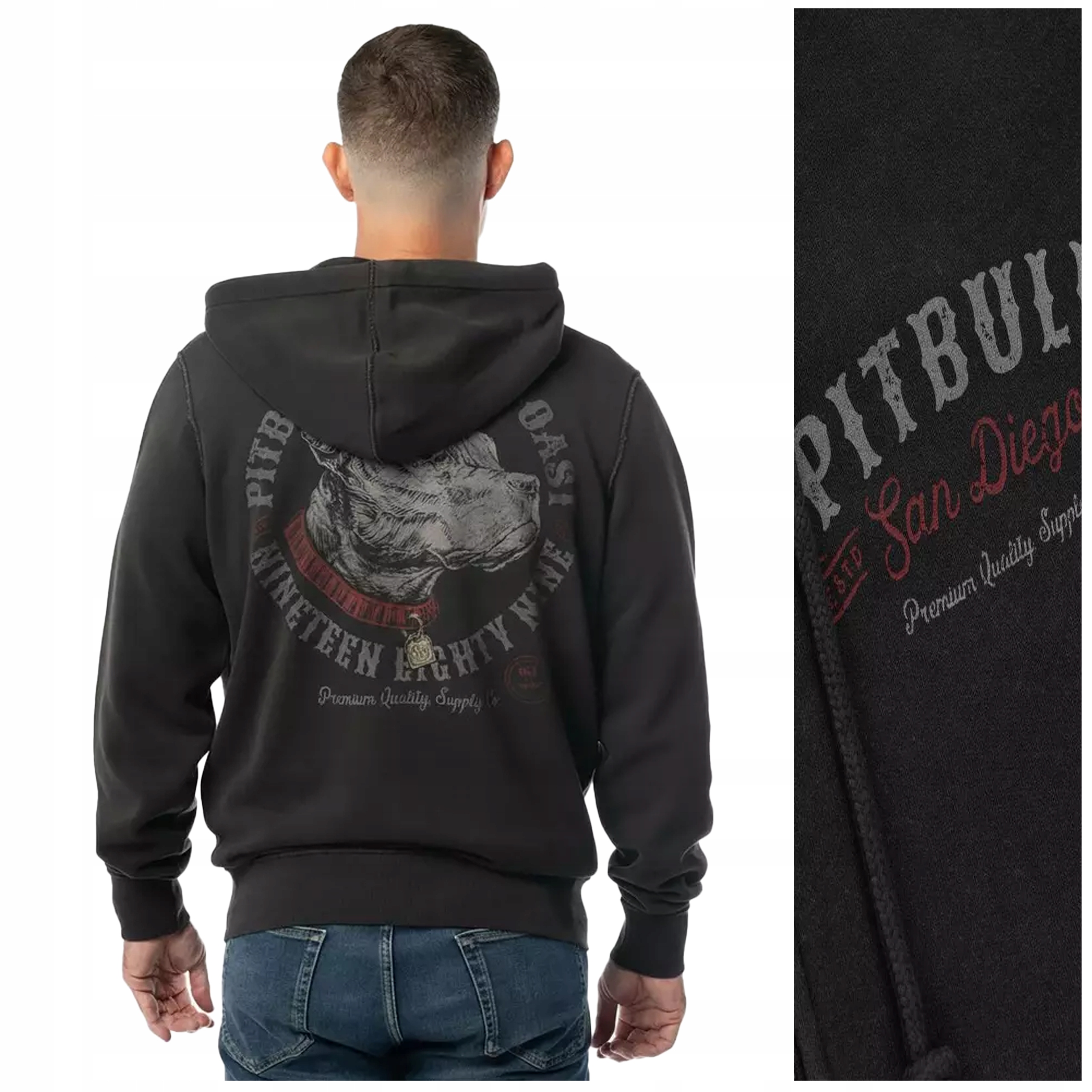 Rozepínací mikina Pit Bull Washed „strength & Respect“ r L, tmavě grafitová