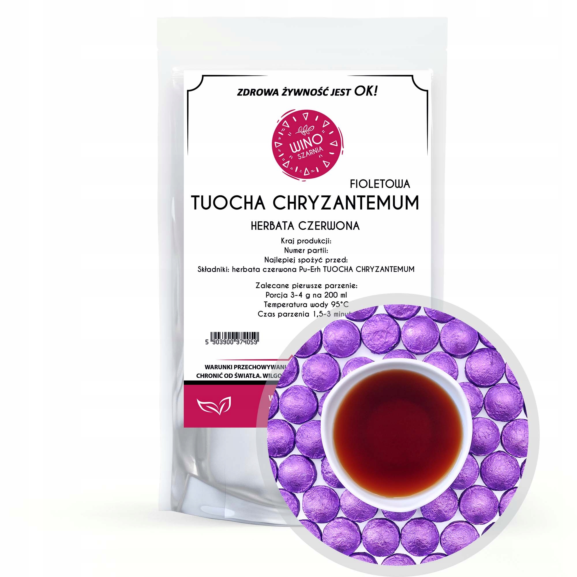 Čaj Červený Puerh Fialový Tuocha Chryzantéma 1 kg lisovaný pu erh