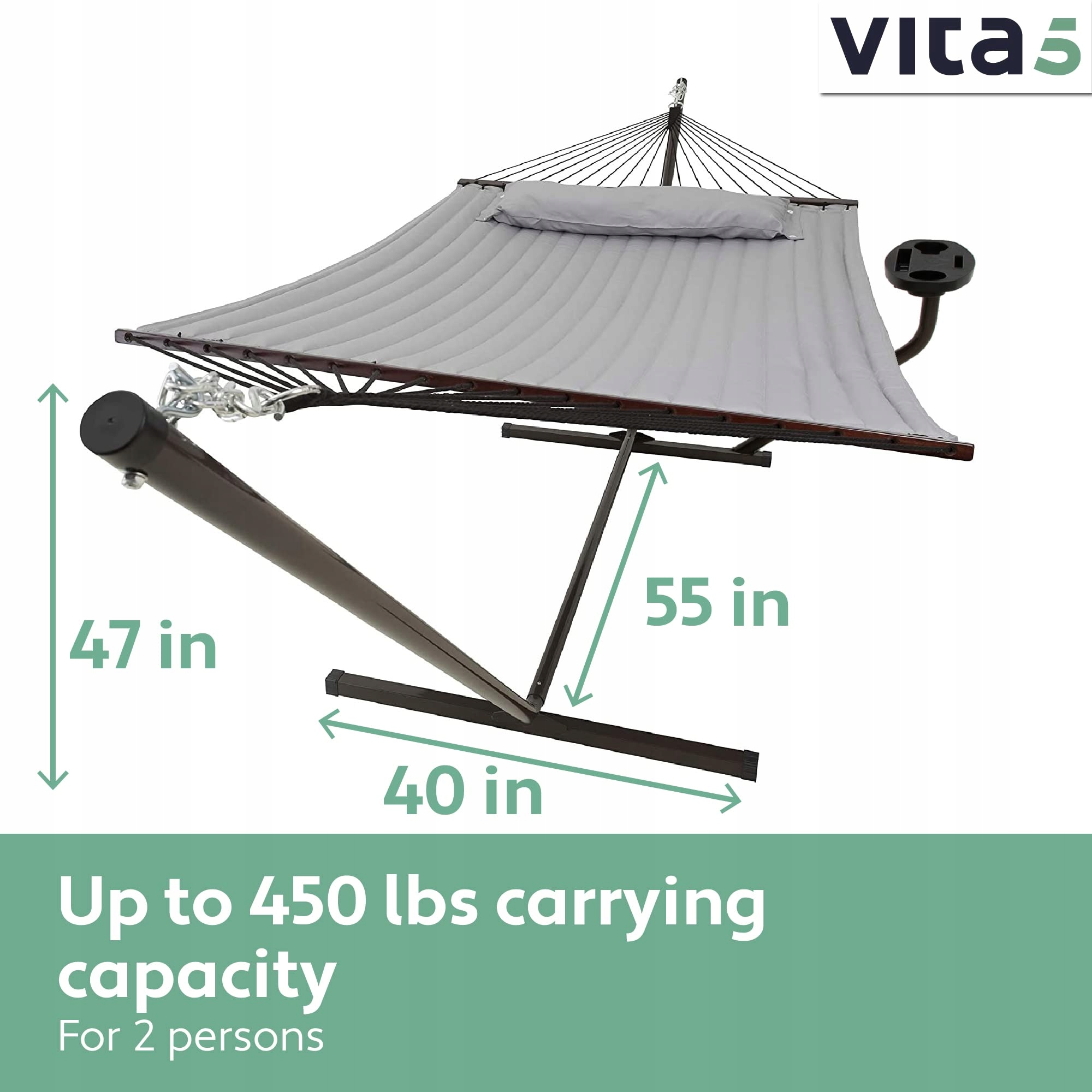 VITA5 Hamak Zestaw Ogrodowy Dla 2 Osób 200 kg Balkon Basen Ogród — miniatura 3