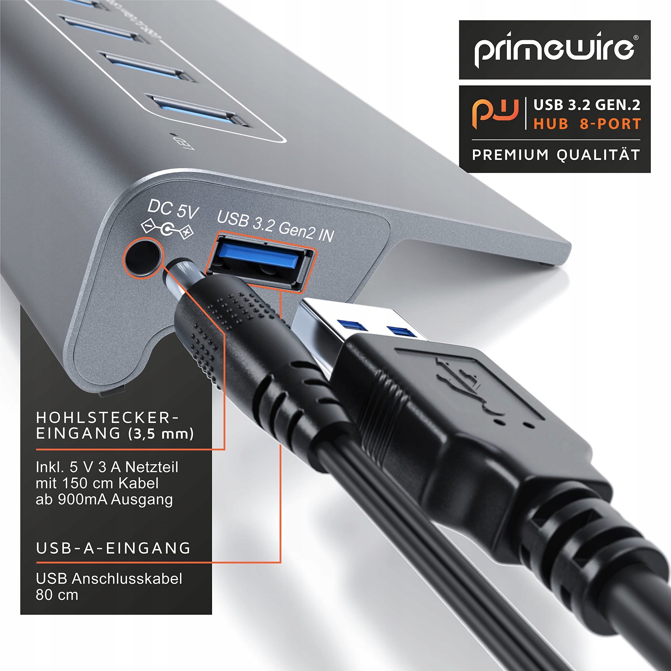 CSL 8 Portowy Hub USB 32 Gen2 10 GBit/s Zasilacz PC Laptop Tablet — miniatura 4