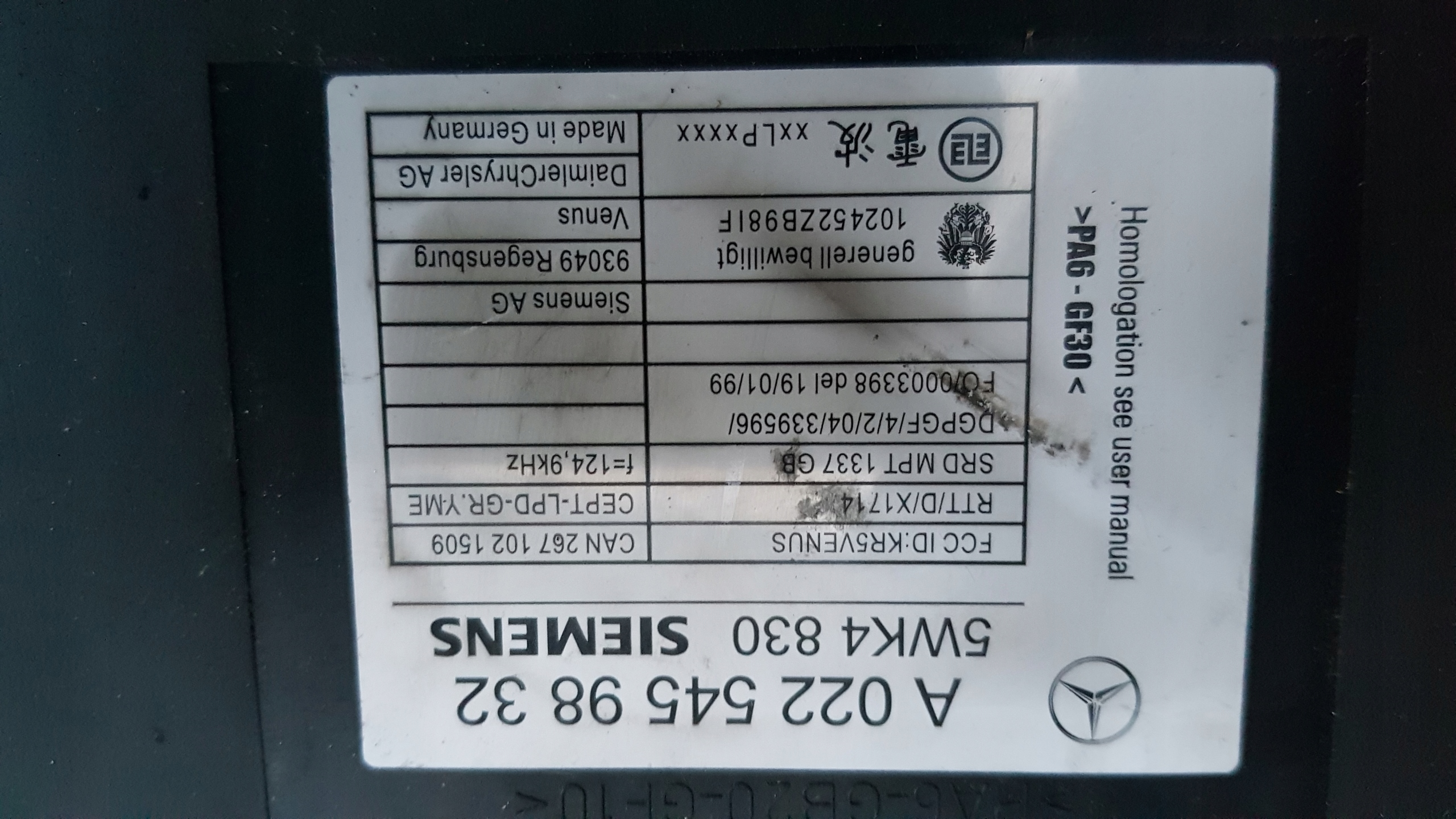 MERCEDES W220 modulo KEYLESS GO A0225459832