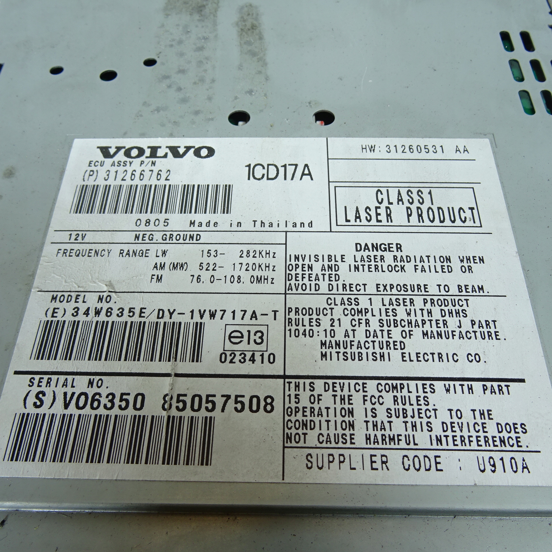 VOLVO C30 RADIO 31266762