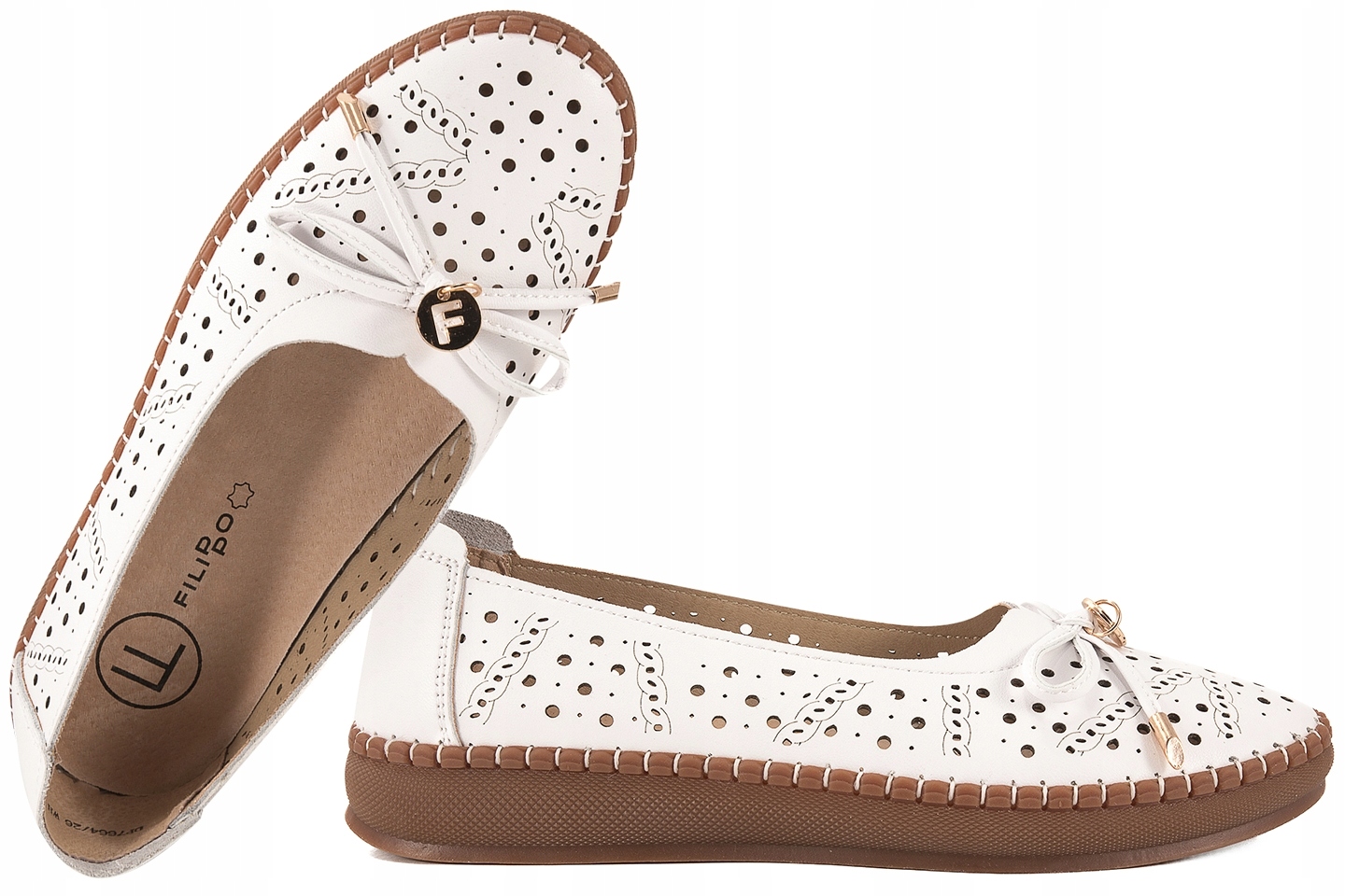 Filippo DP7664 Kožené Ažurové Baleríny Polobotky Na Platformě, bílé, velikost 39