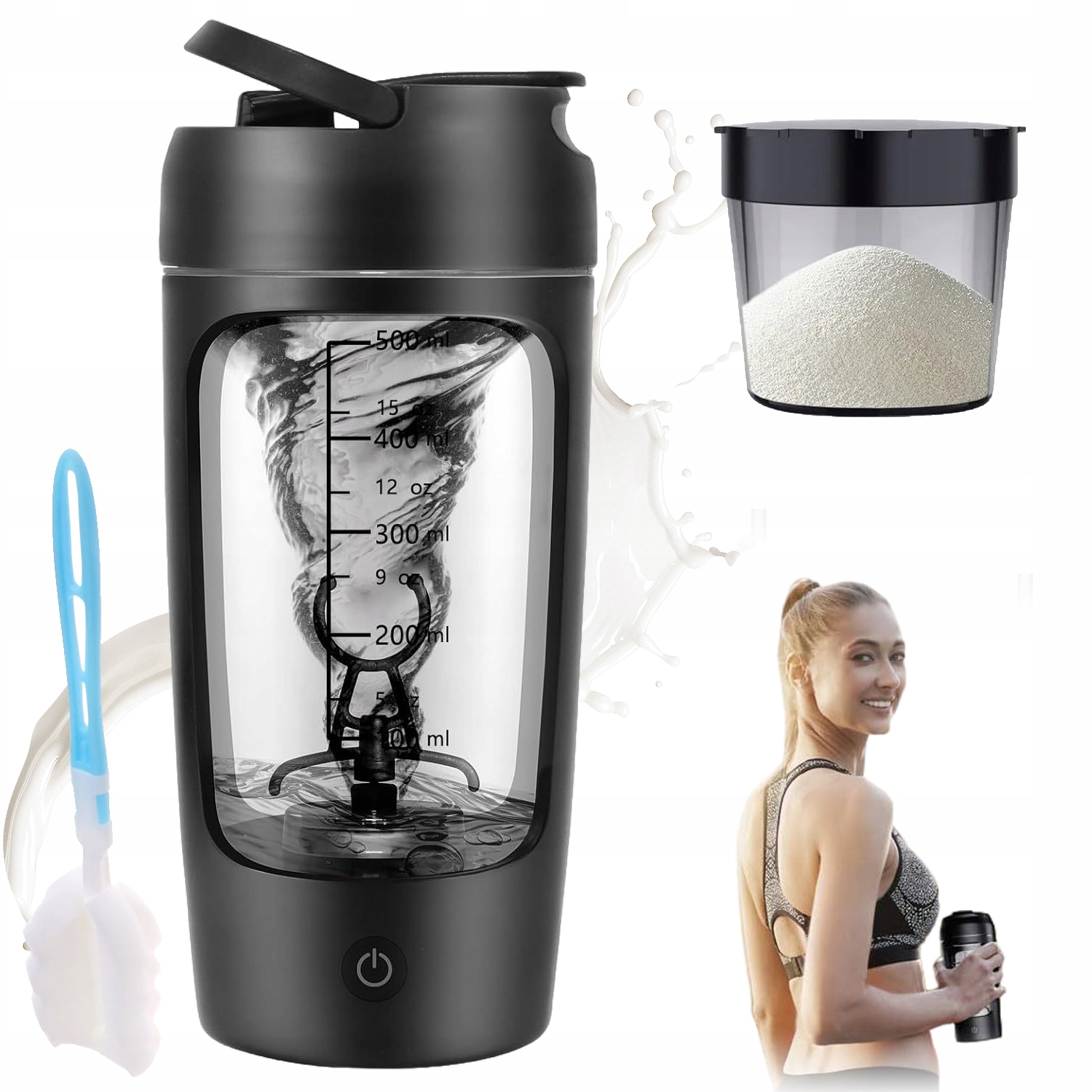Elektryczny Szejker Bidon Sportowy Do Odżywek 650ML Mocny