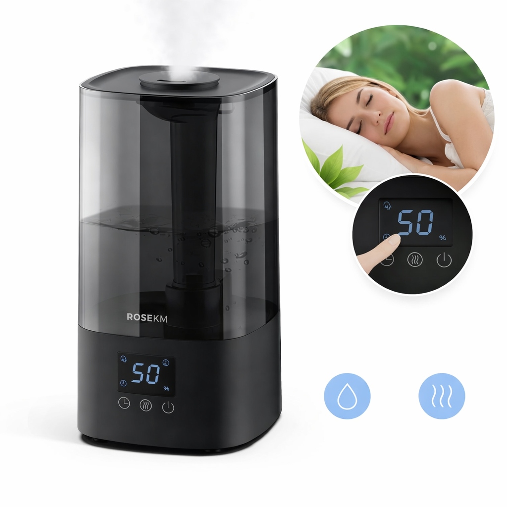 Nawilżacz powietrza 4,5L do sypialni timer higrostat czarny cichy mgiełka