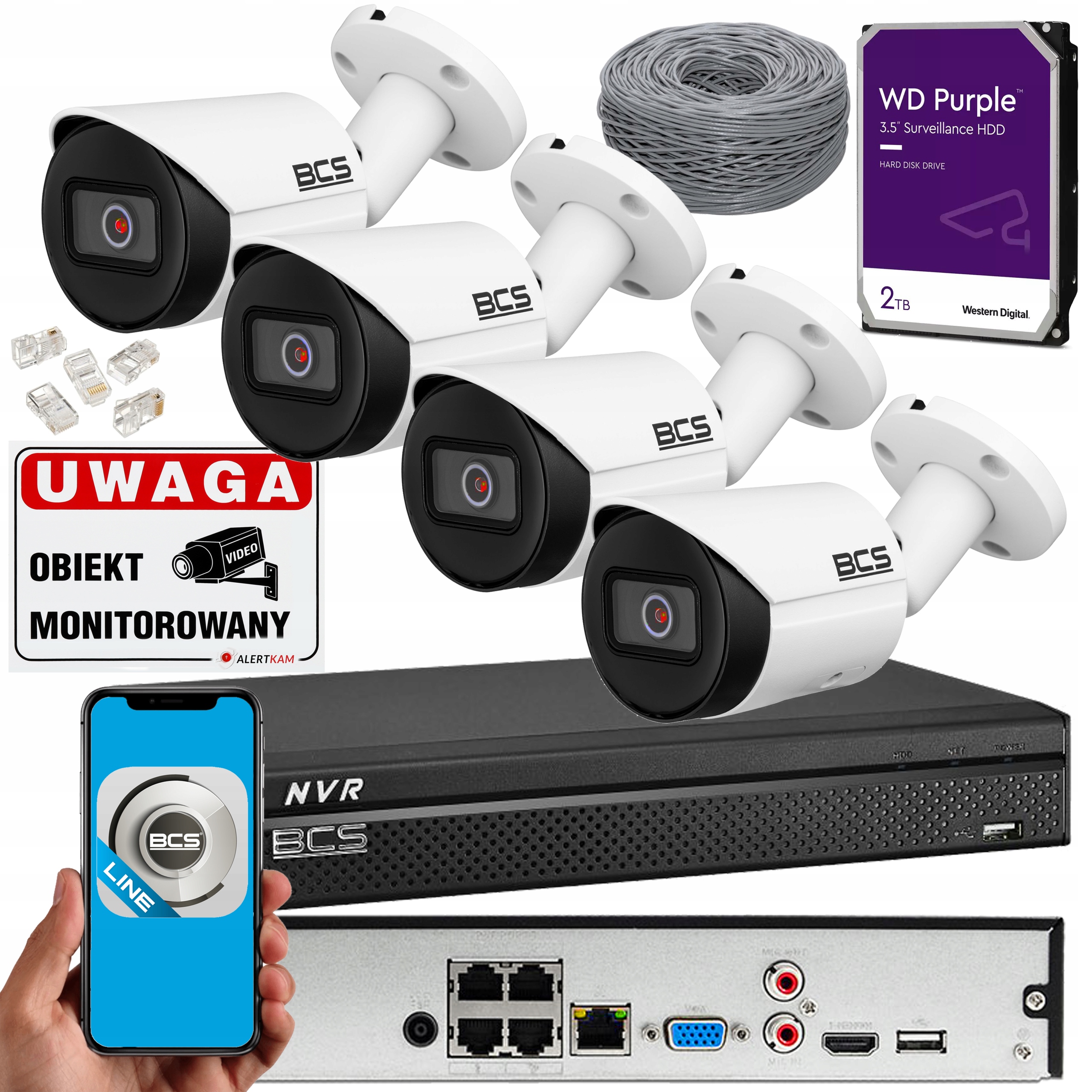 ZESTAW MONITORING BCS 4 KAMERY 4MP TIP3401IR-E-V