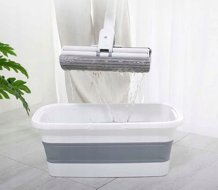 WIADRO SKŁADANE WIADERKO PROSTOKĄTNE + MOP TWIST PŁASKI + 2 WKŁADY Kolor beżowy