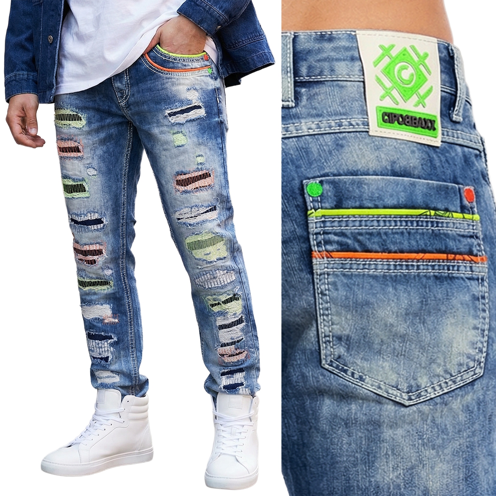 Džínové kalhoty Cipo Baxx Přetíratelné Regular Podšité Oděrky Barva