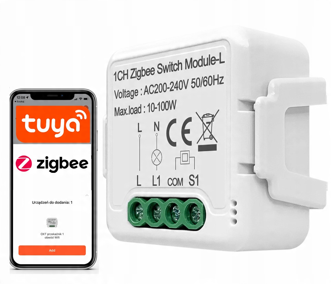 

Przekaźnik Dopuszkowy Włącznik ZigBee Tuya bez N