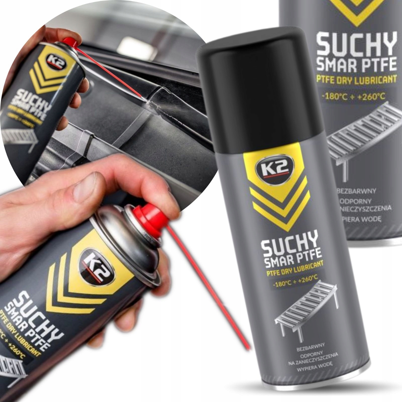 Suchy smar do Bram Prowadnic Zawiasów K2 Ptfe 400ml Smaruje Zabezpiecza