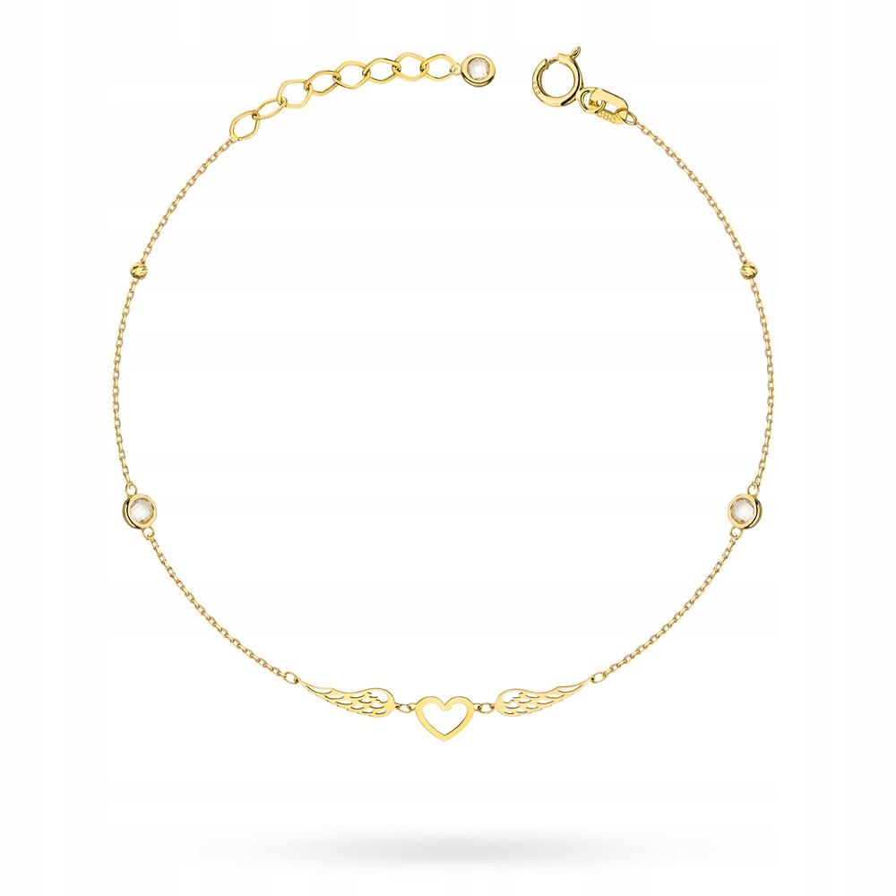 Zlatý Náramek Dámský pr. 585 14k Zirkony Křídla Srdce Korálky