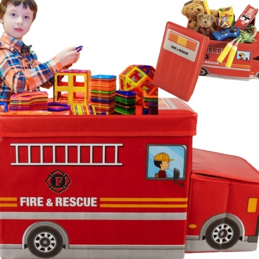 POJEMNIK DZIECKA NA ZABAWKI PUF PUFA AUTO STRAŻACKIE