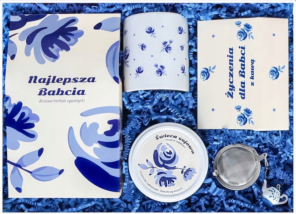 Levně Dárková sada na Den babičky, čajová káva, hrnek, sójová svíčka, spařovací jednotka